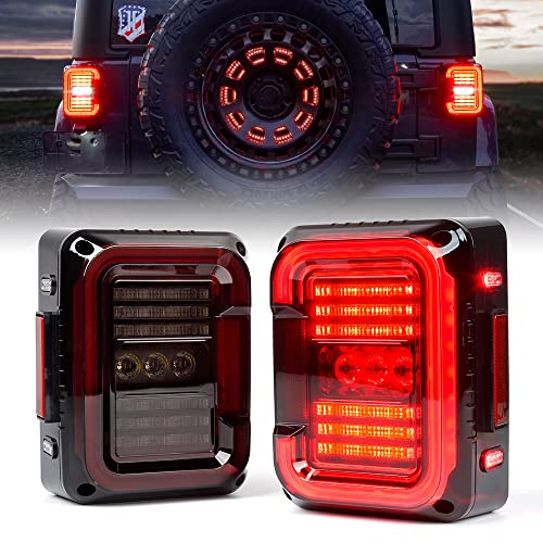C-Shaped Smoked LED Tail Lights Compatible with 2007-2018 Jeep JK JKU