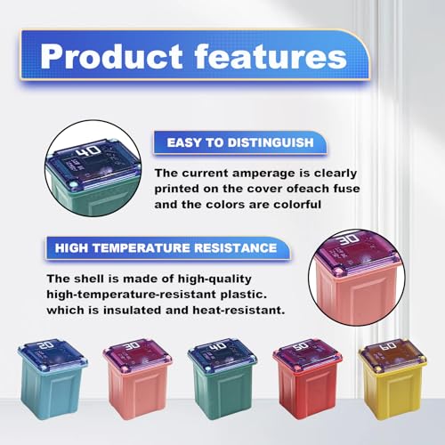 Pleoos 10Pcs Jcase Fuse Kit Mini Jcase Fuse Assortment Low Profile for Pickup Trucks Cars and SUVS (20A/30A/40A/50A/60A, 2pcs Each)