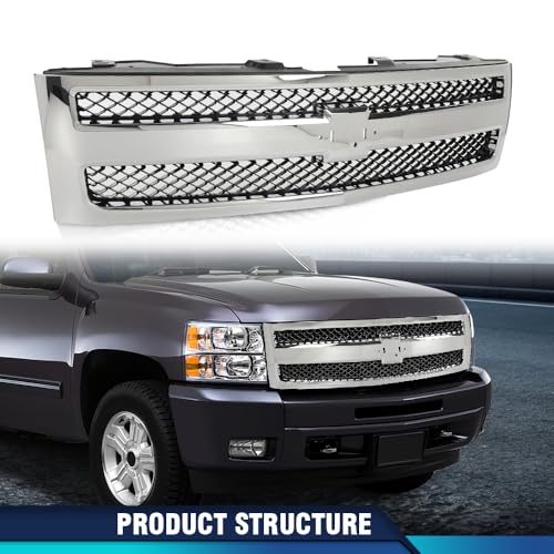 PIT66 Grille Fit Chevy Silverado 1500 2007-2013 Chrome Shell w/Black Insert