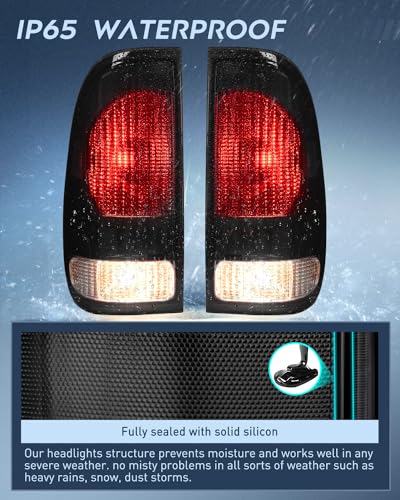 Nilight Taillight Assembly Compatible with 1997 1998 1999 2000 2001 2002 2003 2004 2005 2006 2007 Ford F150 Styleside F250 F350 F450 F550 Super Duty Smoke Rear Tail Light Lamp OE Style Pair