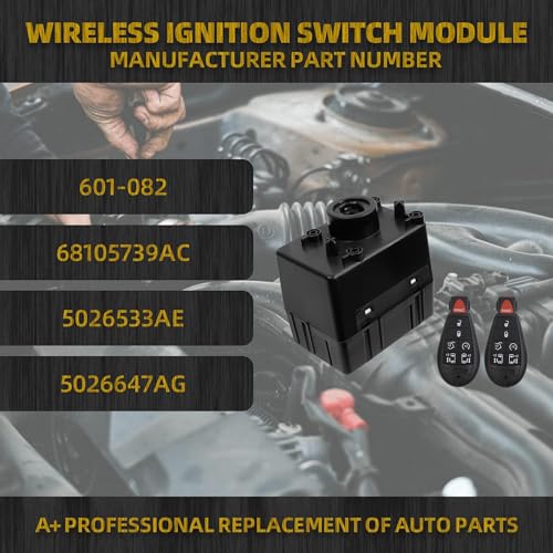 Dasbecan 601-082 Wireless Ignition Module Switch (Need Programming) Compatible with 2011-2013 Dodge Challenger, Ram 1500 2500 3500 4500 5500, Jeep Grand Cherokee Replace# 68105739AC 5026533AE
