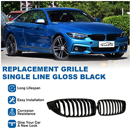 BILLDIO 4 Series F32 Front Kidney Grille ABS Single Slats Gloss Black 2Pcs