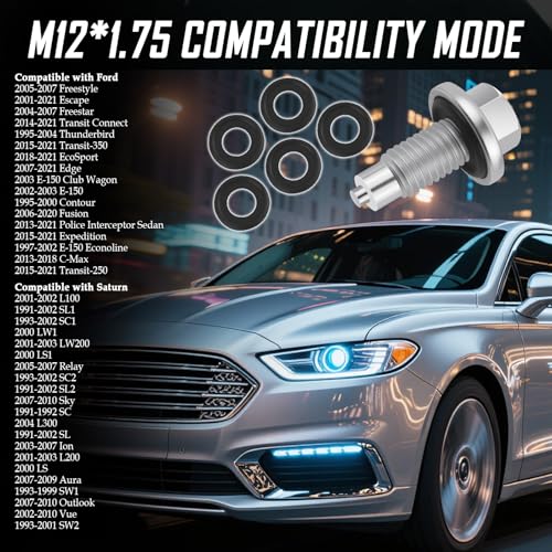 M12x1.75 Magnetic Oil Drain Plug Replacement OEM 10017615/653096US with 5PCS Oil Drain Plug Gasket,Durable Oils Pan Drains Plugs Compatible with Cadillac/Chevrolet,Essential Oils Plugs (M12*1.75)