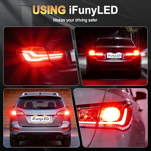iFunyLED 4PCS 3157 LED Bulb Brake Tail Light 12V-24V Super Bright 3156 3056 3057 3047 4157 LED Replacement Light Kit Set for Car Tail Brake Lights - Brilliant Red