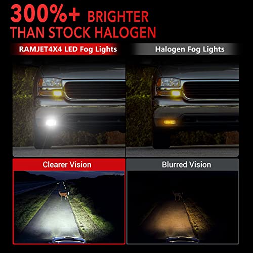 RAMJET4X4 DOT LED Fog Lights Assembly Fog Lamps Replacement Compatible with 1999-2002 GMC Sierra, 2000-2006 GMC Yukon/Yukon XL Pickup Truck, with Bulbs 899 Clear Lens