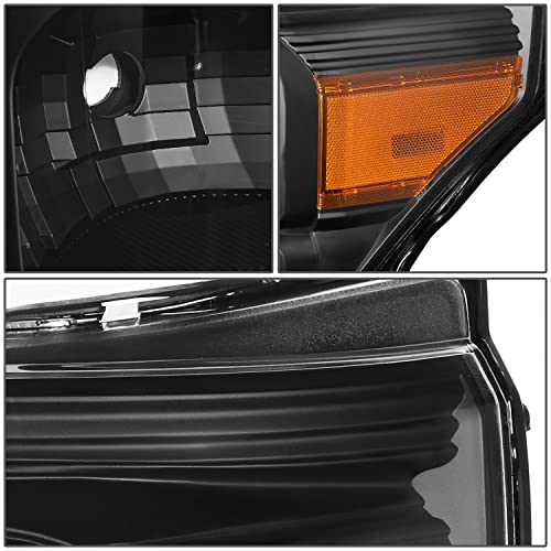 DNA MOTORING Headlights Assembly Compatible with 11-16 F-250 / F-350 / F-450 / F-550 Super Duty, Black Amber, HL-OH-FSU13-BK-AM