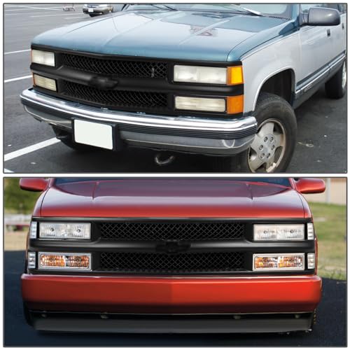 Front Bumper Grille Compatible with Chevy C1500 C2500 C3500 K1500 K2500 K3500 Suburban 1994-2000 Tahoe 1995-2000 Blazer 1994 Honeycomb Extended Style Mesh Grill GM1200237 GM1200239 GM1200142