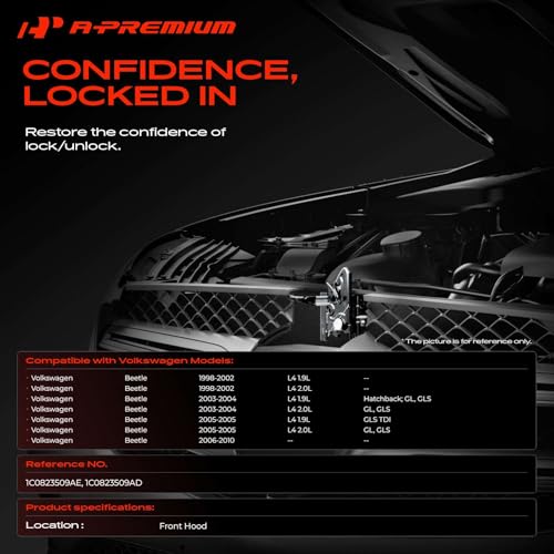 A-Premium Hood Latch Lock Compatible with Volkswagen Beetle 1998-2010, Front Hood Lock Engine Bonnet Latch Assembly