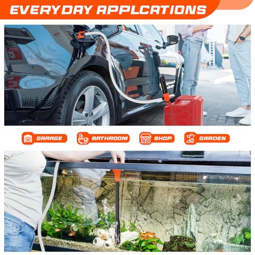Portable Fuel Transfer Pump with 47" Hose-High Flow Hand Fuel Pump, Battery Powered Siphon Pump for Gasoline Mechanical Fuel Pumps Universal Fit for Gasoline, Vehicles, Fuel,Water Transfer（Amber）