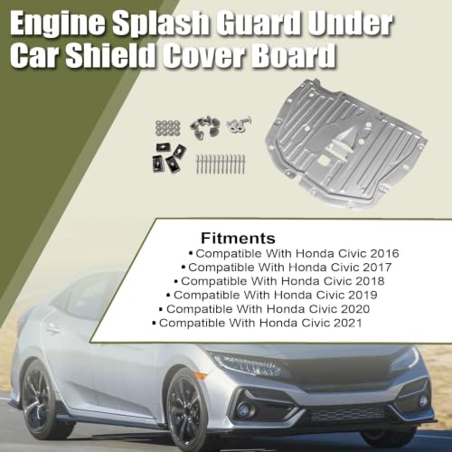 Priprilod Engine Splash Guard Under Car Shield Cover Board with Screws and Clips Compatible with Honda Civic 2016-2021#74110-TBA-A00 90674-TY2-A01 ﻿