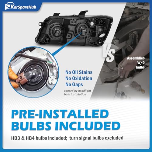 KarSpareHub Headlights Assembly W/Bulbs for 2004-2006 Toyota Highlander, Sport Utility Headlamp Replacement Left + Right Side