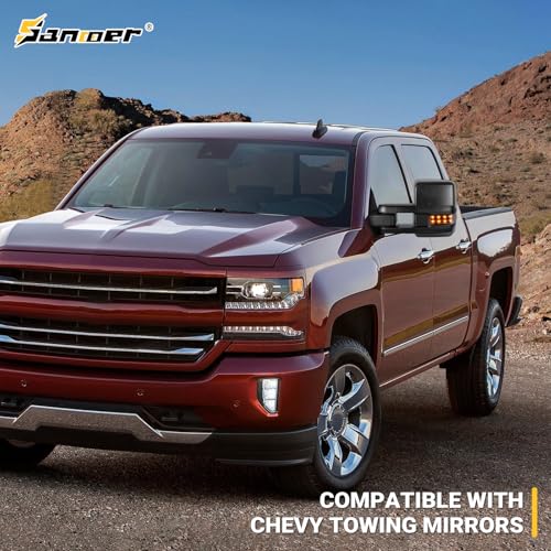 Towing Mirrors Compatible with 2014 2015 2016 2017 2018 Chevy Silverado GMC Sierra 1500 2500 HD 3500 HD with Power Glass LED Arrow Turn Signal Backup Lamp Running Light Heated Extendable Pair Set