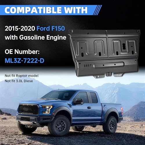 Engine Splash Shield Skid Plate Compatible with 2015-2024 Ford F150 Gas Models, Upgraded 1.3mm Manganese Steel Underbody Lower Cover, Replaces ML3Z-7222-D JL3Z-7222-C, Not Fit Raptor or 3.0L Diesel