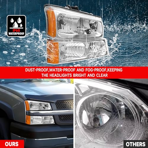 AS Headlight Assembly for 2003 2004 2005 2006 Chevy Silverado/Avalanche 1500 2500 3500 Driver and Passenger Side Headlamp Replacement Pair - Not Fits Body Cladding Models