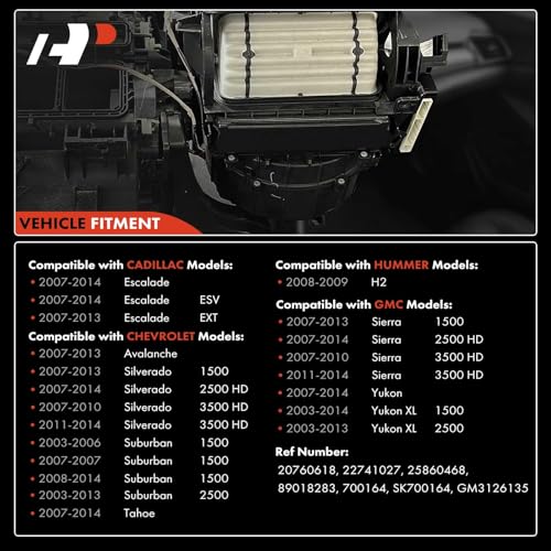 A-Premium Front HVAC Heater Blower Motor Compatible with 2007-2014 Chevrolet Silverado, Tahoe, Suburban, Avalanche & GMC Sierra, Yukon & Cadillac Escalade & Hummer - Lock Tab Flange, with Fan Cage