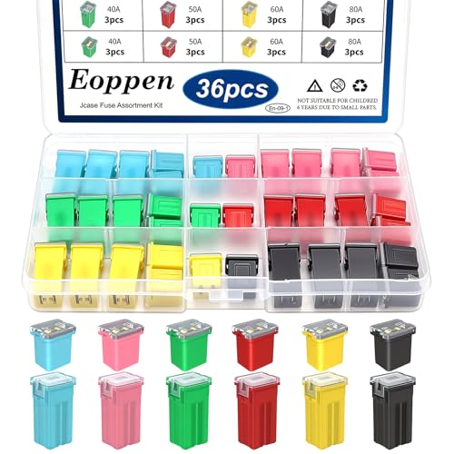 Eoppen 36Pcs Car Fuses Assortment Kit Automotive Tall/Standard and Low Profile Box Shaped Automotive Fuses for Trucks Cars and SUVs (20A, 30A, 40A, 50A, 60A, 80A)