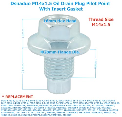 5 PCS M14x1.5 Oil Drain Plug Pilot Point Fit for Ford F250 F350 F450 F550, Expedition, Transit, GM, Replace 090-161, 090-161.1, 65266, 090-937CD, 11569943, F75Z-6730-BA, XW4Z-6730-AA, F6TZ-6730-BA