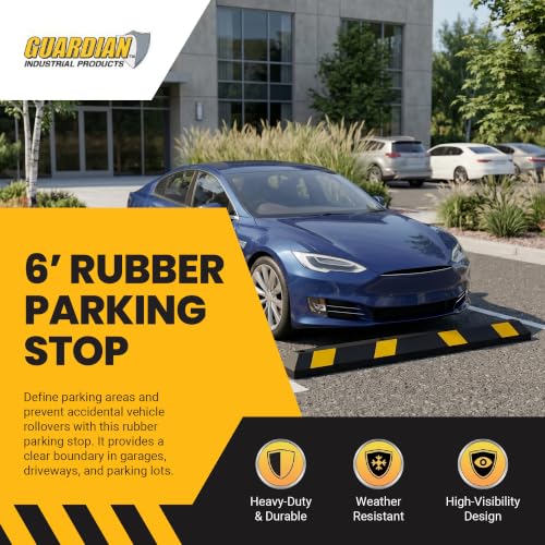 Guardian Parking Stop, Rubber Stopper and Curb with Mounting Holes, 6 Ft, Black/Yellow - Highly Visible Accessory for Car and Passenger Safety - Ideal for Job Sites, Driveways, and Garages