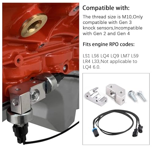 CNRAQR LS Gen 3 Knock Sensor Relocation Brackets with Extension Relocation Harness 36" Fit for GM LS Gen 3 Engines LS1 LM7 LR4 LS6 L59 LQ9