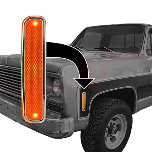 Parts N Go Side Marker Light Set Replacement with Chrome Trim For 1973-1980 C/K Pickup Truck Suburban Blazer Jimmy Driver & Passenger Side Left Right - GM2550108 6270434
