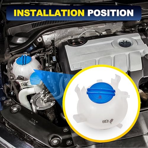 603-253 Front Engine Coolant Radiator Reservoir Recovery Expansion Tank with Cap Compatible with 2006-2019 Audi A3 Q3 TT, 1993-2019 Volkswagen Beetle Eos Golf Passat Jetta Replace# 1K0121407A