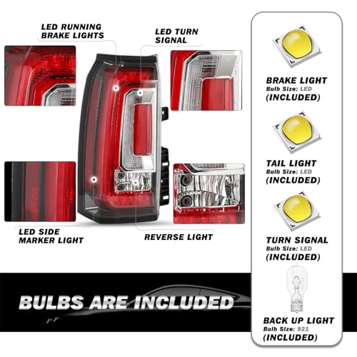 SOCKIR LED Tail Lights Assembly Fit for 2015-2020 GMC Yukon/Yukon XL Denali SLE SLT Rear Brake Lamp with Bulbs and Harness Driver and Passenger Side