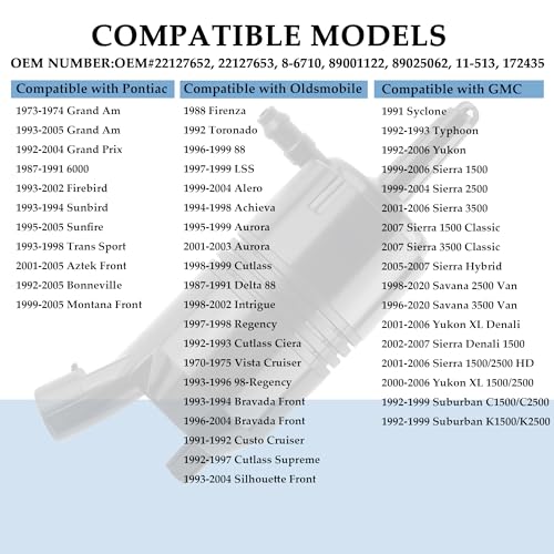 Windshield Washer Pump Replacement OEM#22127652,22127653 with Grommet,Windshield Wiper Pump Compatible with Chevrolet Isuzu GMC Buick,Standard Windshield Washer Fluid Pump (for Buick)…