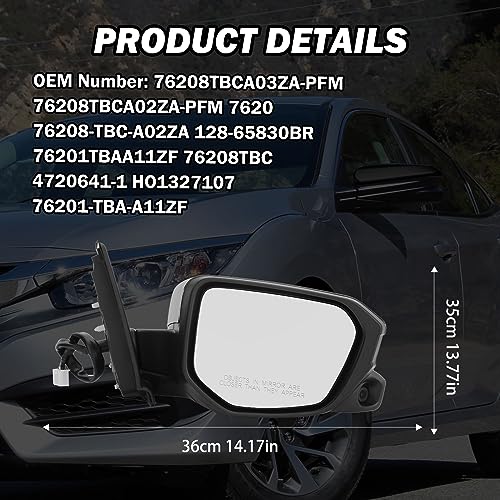 Passenger Side View Mirror Compatible with 2016-2021 Honda Civic Power Heated With Camera
