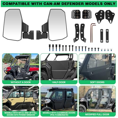 SHEJISI Defender Side Mirrors,The Spring Back Feature Allows Easy Reset After Fold,2024 New UTV Mirrors Compatible with Can Am Defender HD10 HD9 HD8 HD7 HD5,Suitable for No Door,Half Door,Full Door