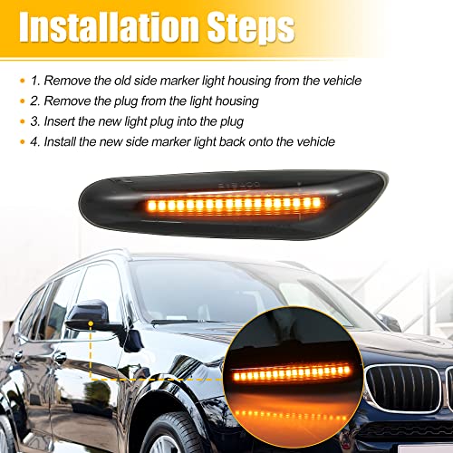 X AUTOHAUX Full LED Side Turn Signals for BMW 1 3 5 Series E36 E46 E60 E87 E90 E92 X1 X3 63133418447 63133418448 Fender Side Marker Amber Light Assemblies Front Flowing LED Lamps Lights 2pcs