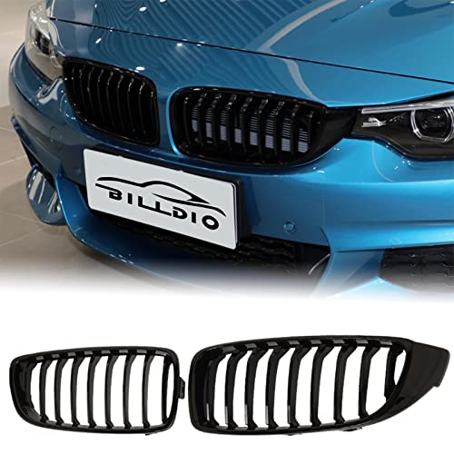 BILLDIO 4 Series F32 Front Kidney Grille ABS Single Slats Gloss Black 2Pcs