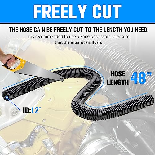 iRKY 48" Flexible Radiator Hose Stainless Steel Universal Water Hoses Adapter Coolant Radiator Hose Kit With 4Pcs Chrome Caps (8 Clamps, Black)