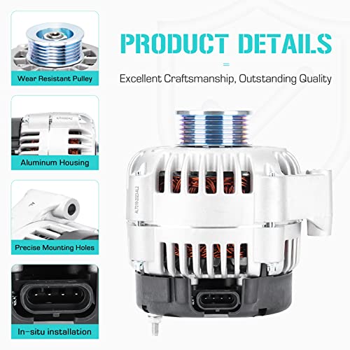 New Alternator Fit for Chevy Silverado Suburban 1500 2500 3500 2000-2005, for Tahoe 2000-2004 Avalanche Astro 2002-2004, GMC Savana Sierra Yukon 2001-2002, Cadillac Escalade 02-04, 4.3L 4.8L 5.3L 6.0L