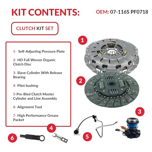 Clutch And Slave Kit With Pre-BClutch Master Cylinder and Line Assembly Compatible With Ranger B2300 B2500 B3000 1995-2011 2.3L L4 2.5L L4 3.0L V6 (Self Adjusting Plate; 07-116S)