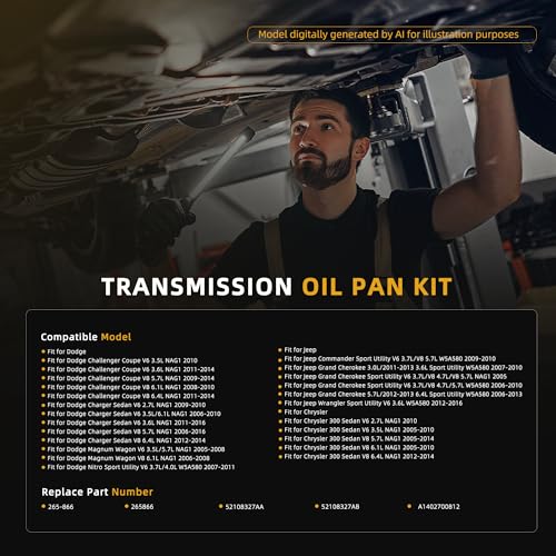 JAVOUKA Transmission Oil Pan Kit with Filter & Gasket, for NAG1 W5A580 Transmission, for Dodge Challenger/Charger/Magnum/Nitro, for Jeep Wrangler/Grand Cherokee/Commander, for Chrysler 300, 2005-2016