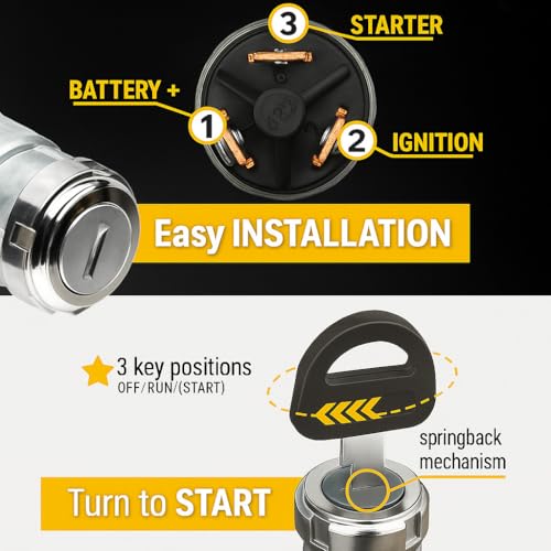 MGI SpeedWare 3-Wire Universal Ignition Key Switch for Cars, Buggies, Mowers and Go Karts, Off/On/(Start)