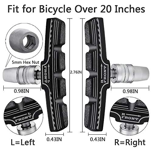 Hapleby 4PCS Premium Bike Brake Pads, Professional Mountain Bicycle V-Brake Pads, Bike Brake Blocks Kit, for Free Hex Wrench