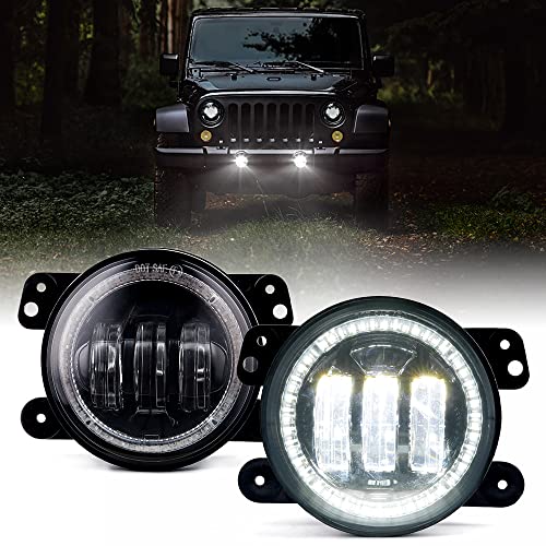 4 Inch 60W LED Fog Light w/White Halo DRL Compatible with 07-18 Jeep JK JKU