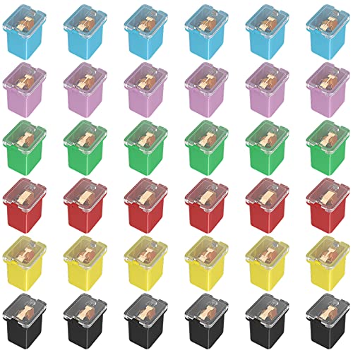 Joinfworld 36Pcs Jcase Fuse Assortment Kit Automotive Low Profile Box Shaped Micro Cartridge Fuses(20A, 30A, 40A, 50A, 60A, 80A) for Ford Chevy/GM Nissan and Toyota Pickup Trucks Cars SUVs