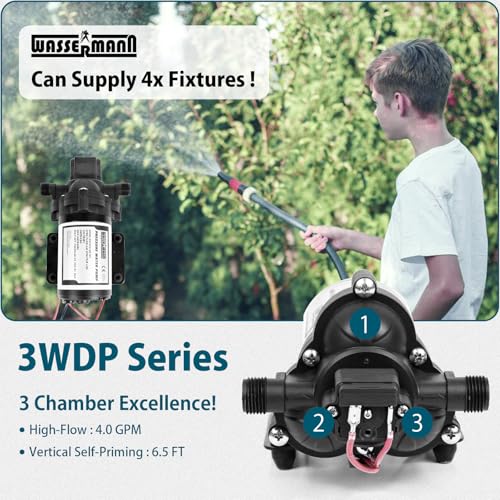 WASSERMANN RV Pump, 12V Self-priming RV Water Pressure Pump 4.0GPM 45PSI with Pressure Switch, for RV Marine Camping Yacht Garden, 12Volt DC Fresh Water Pumps RV Water Pump 2088-554-144 Replacement