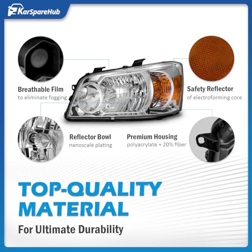 KarSpareHub Headlights Assembly W/Bulbs for 2004-2006 Toyota Highlander, Sport Utility Headlamp Replacement Left + Right Side
