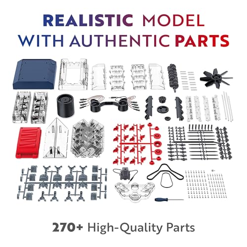 Playz V8 Combustion Engine Model Kit that Runs - Build Your Own STEM Mini V8 Model Engine Kit for Adults & Kids Age 12+, Visible V8 Mini Engine Kit that Works for Adult w/ 270 STEM Parts