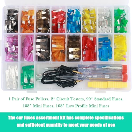306PCS Car Fuses Assortment Kit,Fuses Automotive Kit Indudes Mini & Low Profile Mini & Standard Fuse for (35A,30A,25A,20A,15A,10A,7.5A,5A,2A),Fusibles para Carro with Circuit Tester