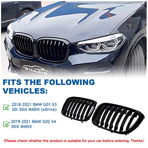 BILLDIO X3 G01 X4 G02 Grille - Black Kidney Grill Compatible With 2018-2021 X3 G01 2019-2021 X4 G02，ABS Single Slat Gloss Black