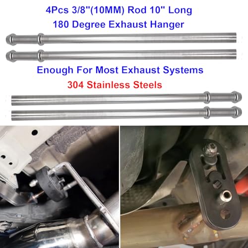 Ganluuree 8PCS 304 Stainless Steel Exhaust Hanger Rod Set Heavy Duty 3/8"(10MM)Rod 4PCS 90°7.6" Long,4PCS Straight 10" Long,Car Exhaust Pipe Muffler System Hanger Automotive Replacement Tailpipe Part