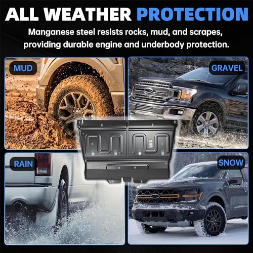 Engine Splash Shield Skid Plate Compatible with 2015-2024 Ford F150 Gas Models, Upgraded 1.3mm Manganese Steel Underbody Lower Cover, Replaces ML3Z-7222-D JL3Z-7222-C, Not Fit Raptor or 3.0L Diesel
