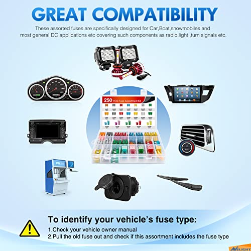 Nilight Blade Jcase Car Fuse Assortment Kit 5A 7.5A 10A 15A 20A 25A 30A Standard Mini Fuses 20A 30A 40A 50A 60A Low Tall STD Profile Fuses for Car Truck, 2 Years Warranty, 250PCS Fuses + Box fuses