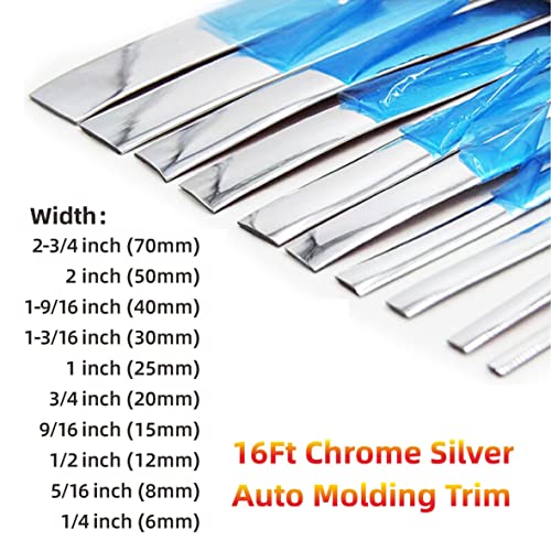 16Ft Chrome Silver Automotive Car Exterior and Interior Molding Trim Universal Bumper Window Door Body Side Decorative Strip Scratch-Proof (1/4 inch (6mm))