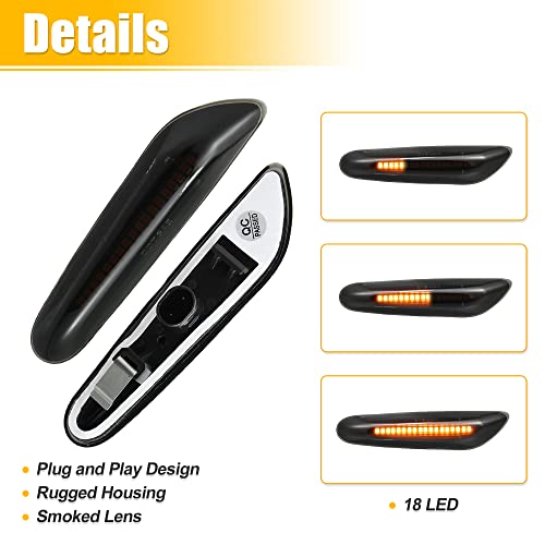 X AUTOHAUX Full LED Side Turn Signals for BMW 1 3 5 Series E36 E46 E60 E87 E90 E92 X1 X3 63133418447 63133418448 Fender Side Marker Amber Light Assemblies Front Flowing LED Lamps Lights 2pcs
