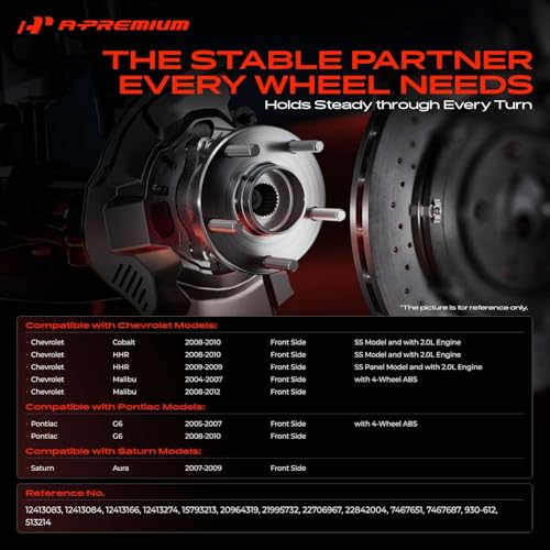 A-Premium 2 x Front Wheel Bearing and Hub Assembly with ABS & 5-Lug Compatible with Chevrolet Malibu 2004-2012, HHR SS 2008-2010, Cobalt SS 2008-2010, Pontiac G6 2006-2010, Saturn Aura 2007-2009